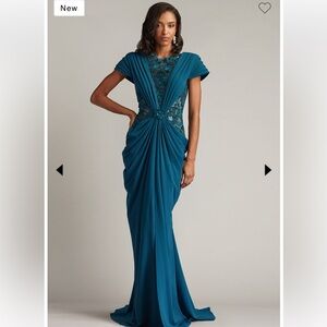 TADASHI SHOJI Julina Draped Overlay Embroidered Gown in Cerulean 8
